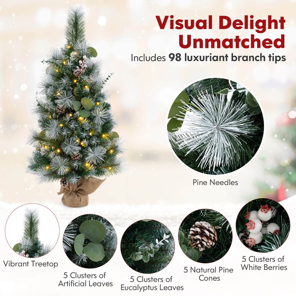 3 ' Artificial Christmas Tree w/ 98 Branch Tips Pine Needles Eucalyptus Leaves