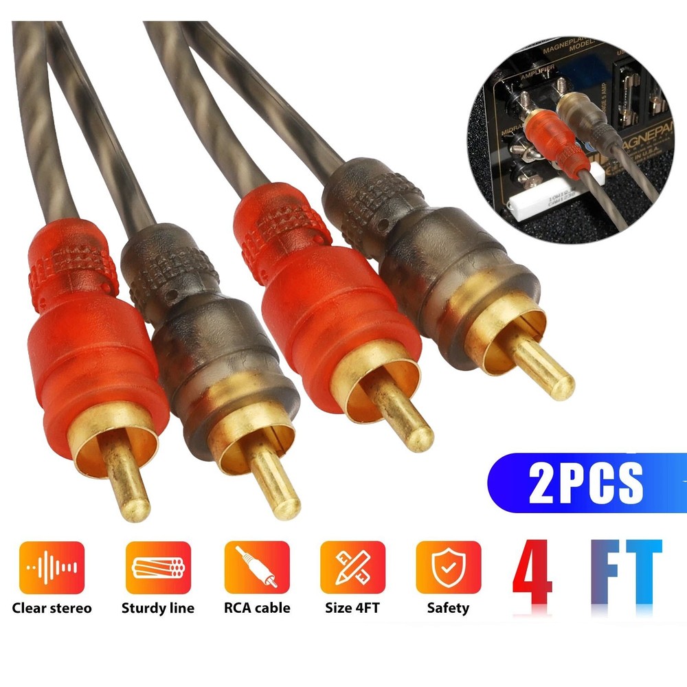 Professional 2PCS RCA Cables 2 Channel Twisted 4Ft Shielded Interconnect Wire