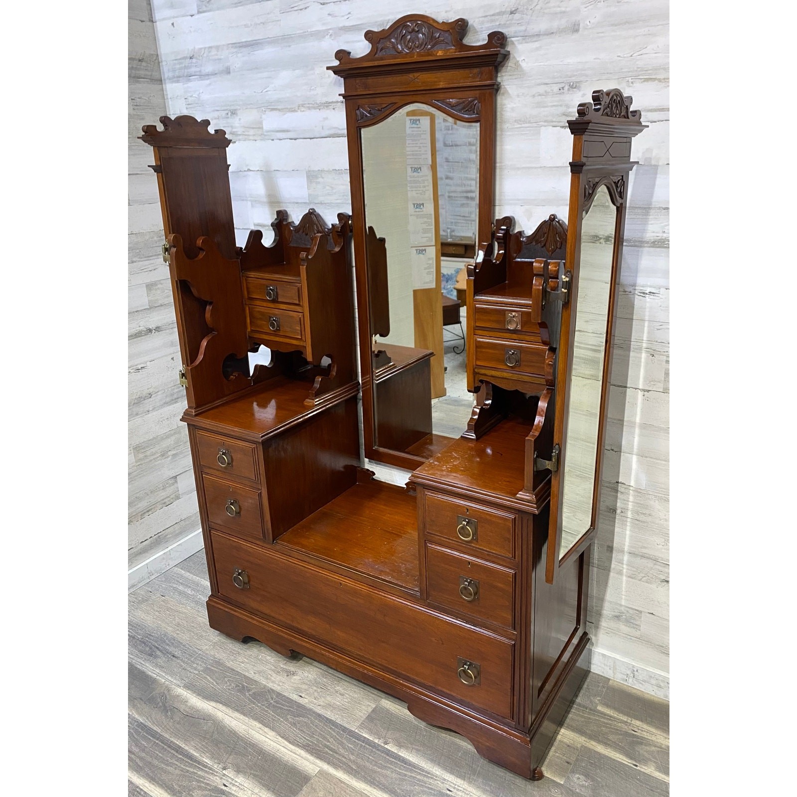 Antique Victorian Vanity Dresser Walnut Mirrors Late 1800s
