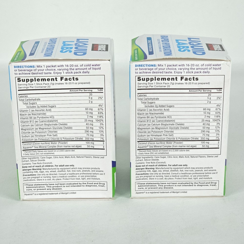 2X Force Factor Liquid Labs Rapid Hydration Drink Powder 40 Packets 08/26 SEALED