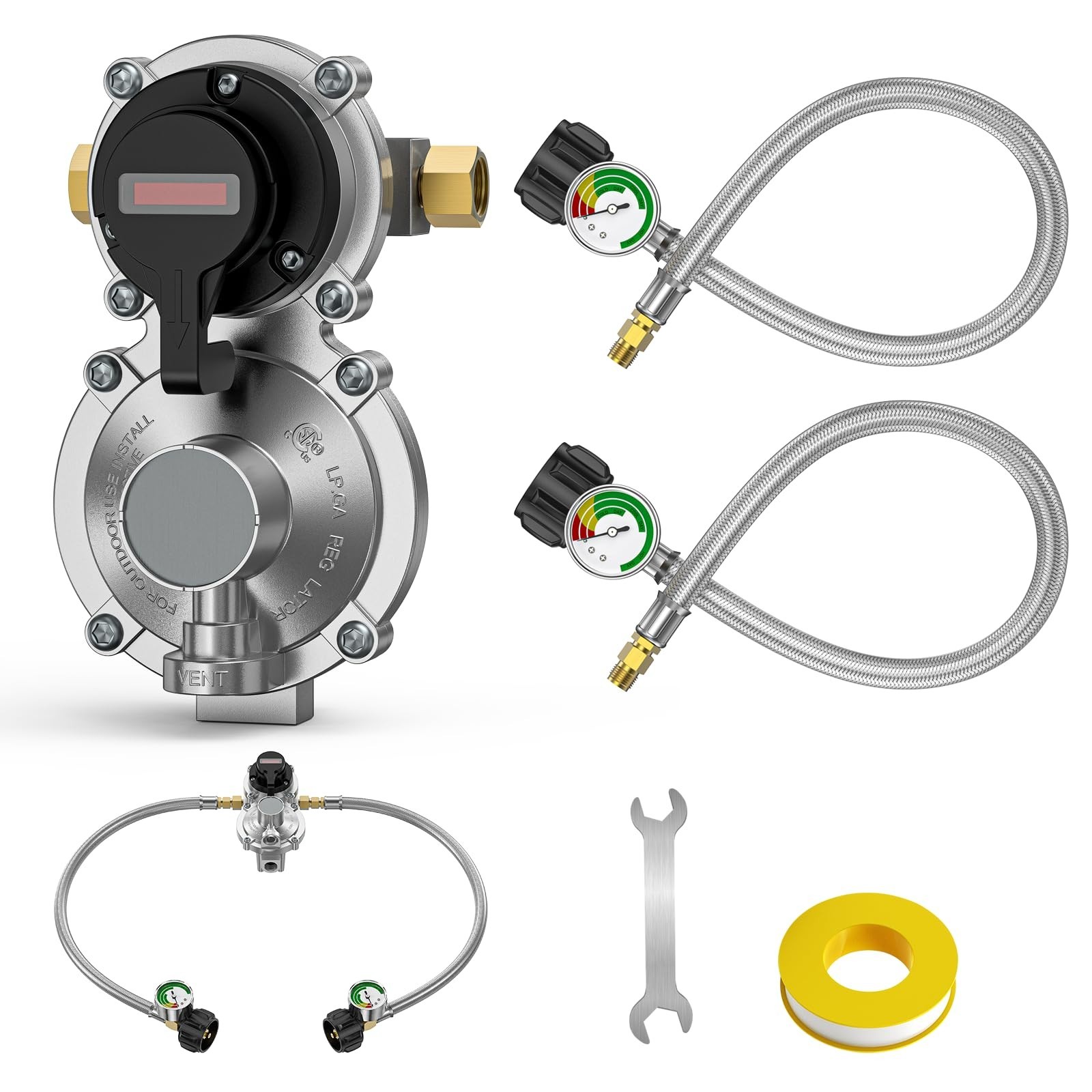 2 Tank Hoses Rv Propane Regulator LP Gas Regulator 2-Stage Auto Changeover Kit