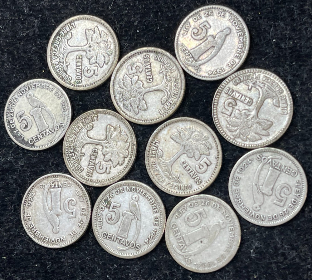 Assorted Early Guatemala 11 Silver 5 Centavos Coins Great Condition High Value