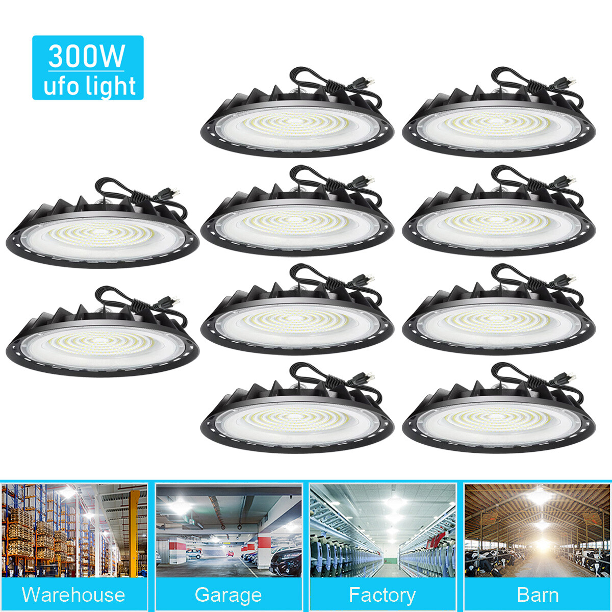 10Pcs 300W UFO Led High Bay Light Commercial Industrial Factory Shop Light 5000K