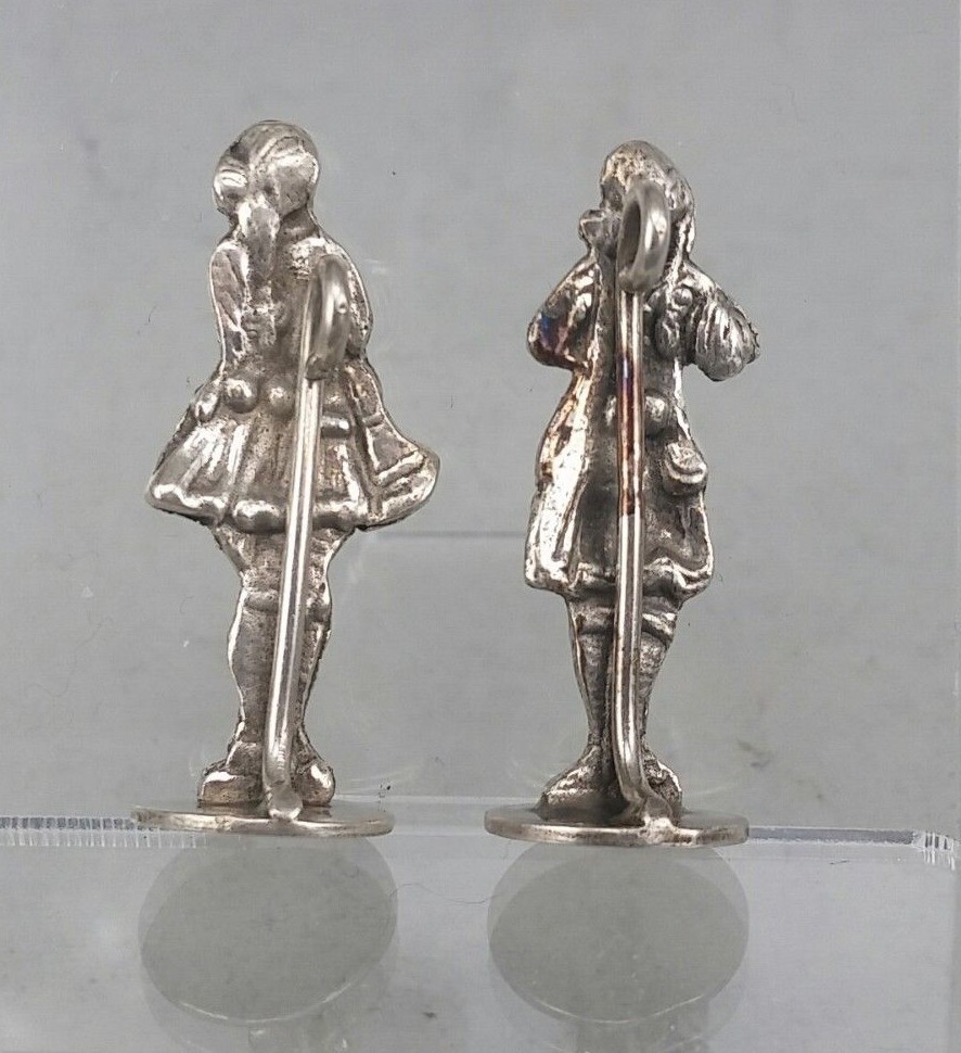 Two Place card holder solid silver miniature figures flute and clarinet player