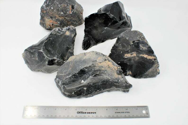 Black Obsidian Stone Rough Raw Chunk, High Grade A Quality - Healing Crystals