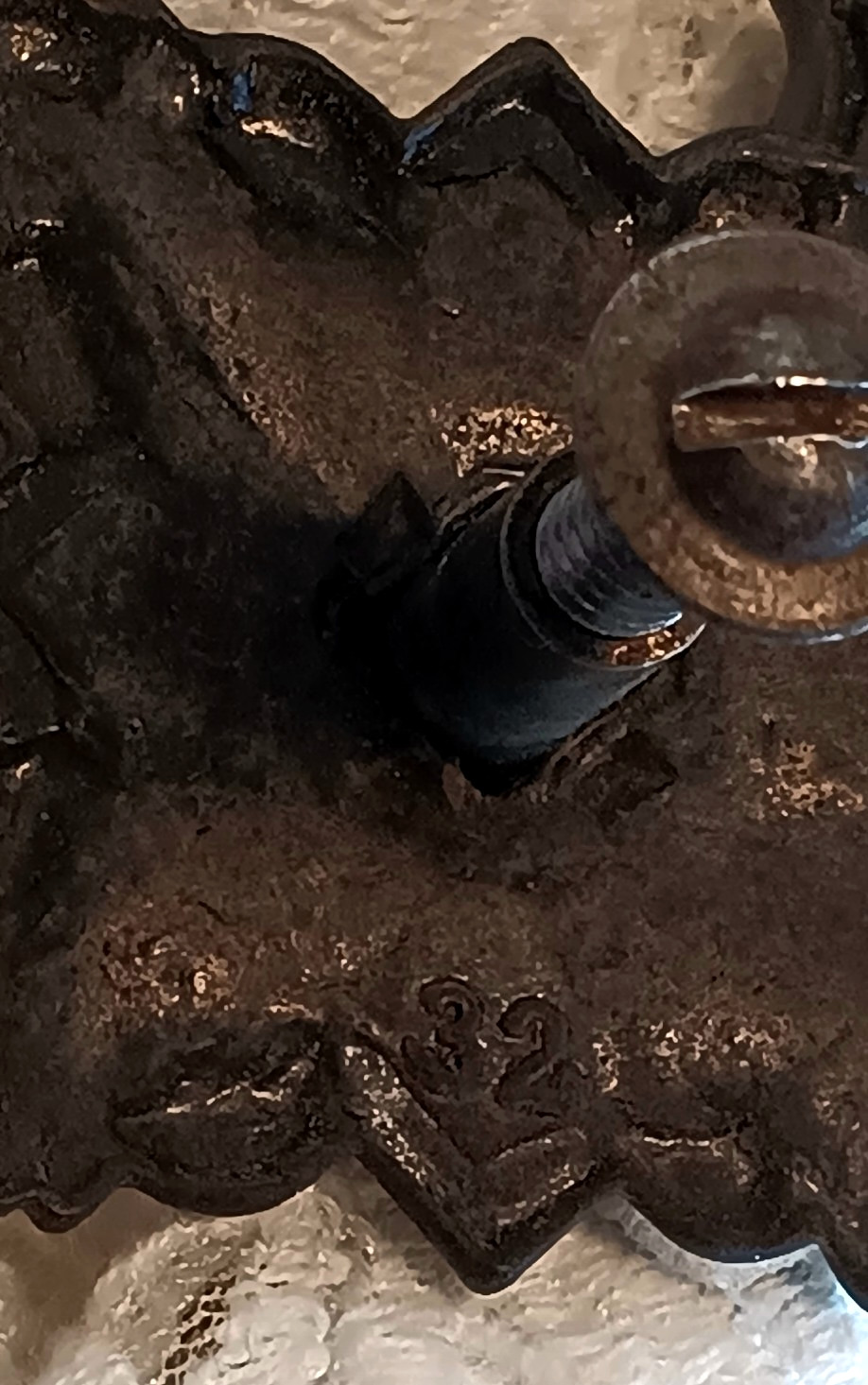 Pair Of Antique Teardrop drawer pulls With Mounting Screws Marked "32"