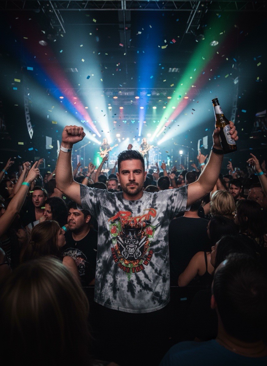 Poison Ride Like The Wind Large T-Shirt Unisex S/S Graphic Tie Dye Gray