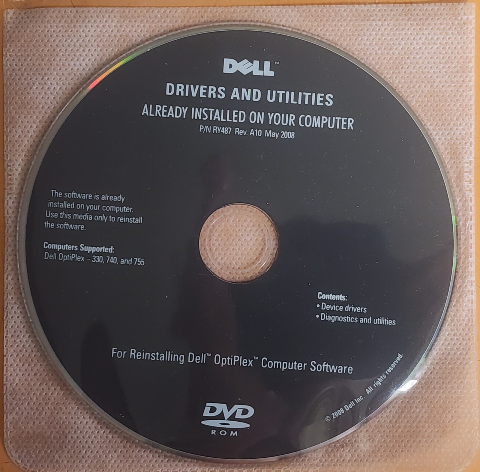 Dell Factory Restore Media - Drivers & Utilities - Resource Media DVD CD Disc