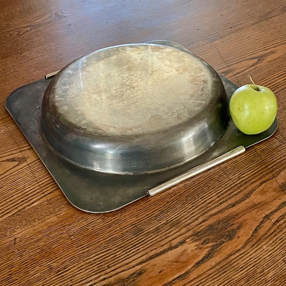 12" Silver Plated Geometric Square Bowl LASLO for TOWLE Modernist Serve Patina