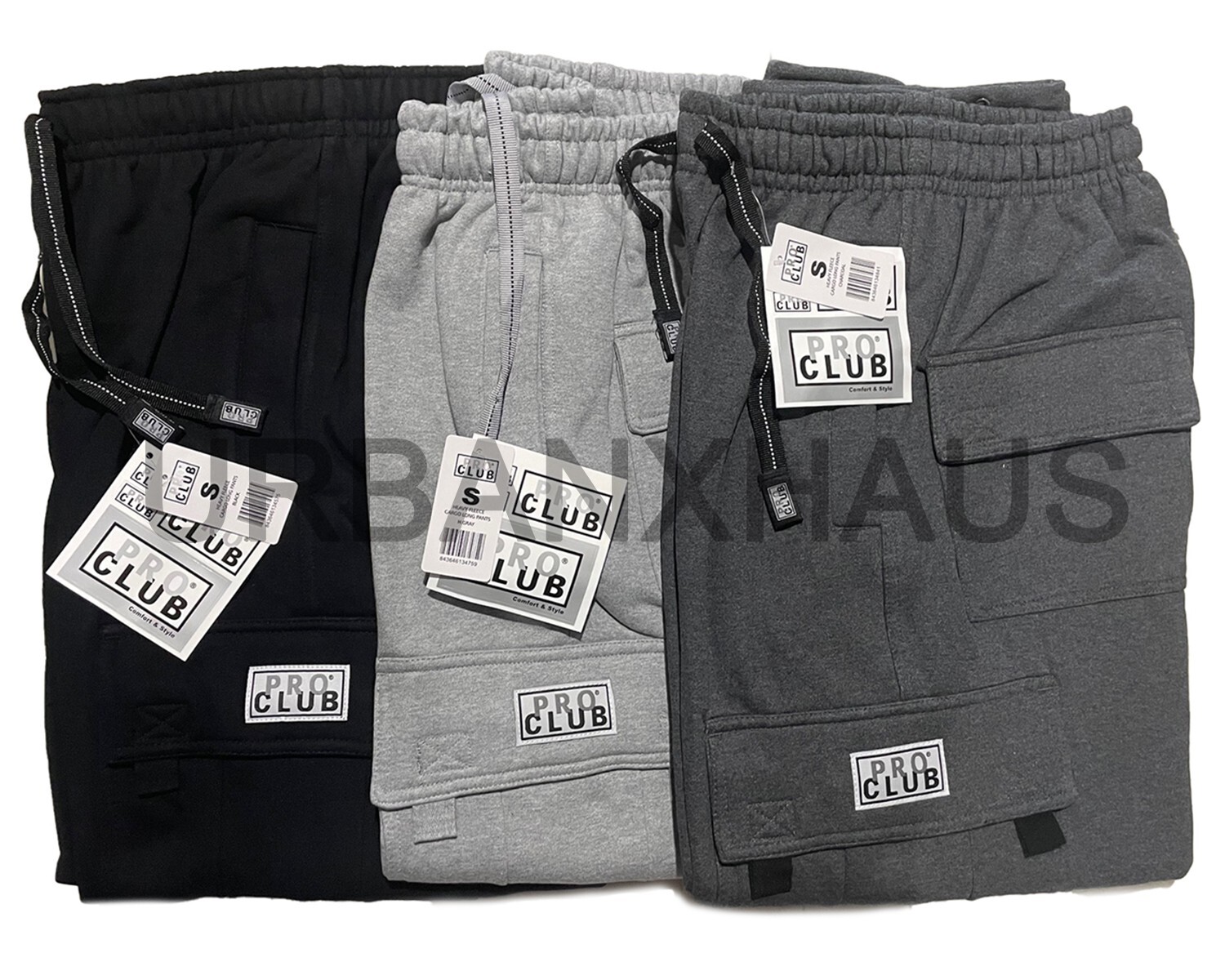 PRO CLUB MEN'S FLEECE CARGO SWEATPANTS HEAVYWEIGHT XS-2XL