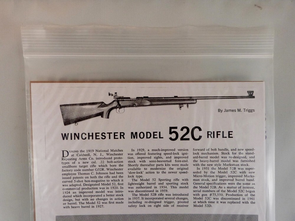 WINCHESTER MODEL 52C RIFLE BREAK DOWN INSTRUCTION KIT