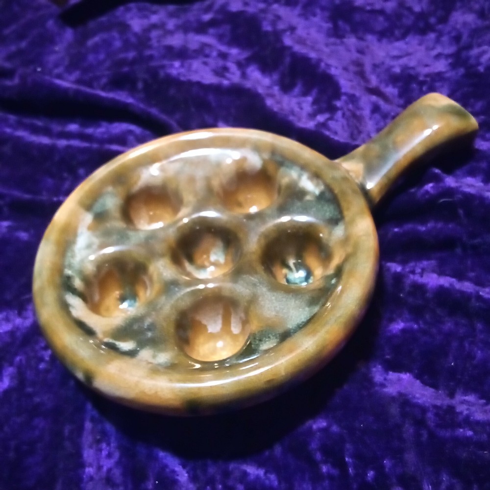 4 Brown Ceramic Mottled Drip Glaze Escargot Baking Serving Dishes Nice!