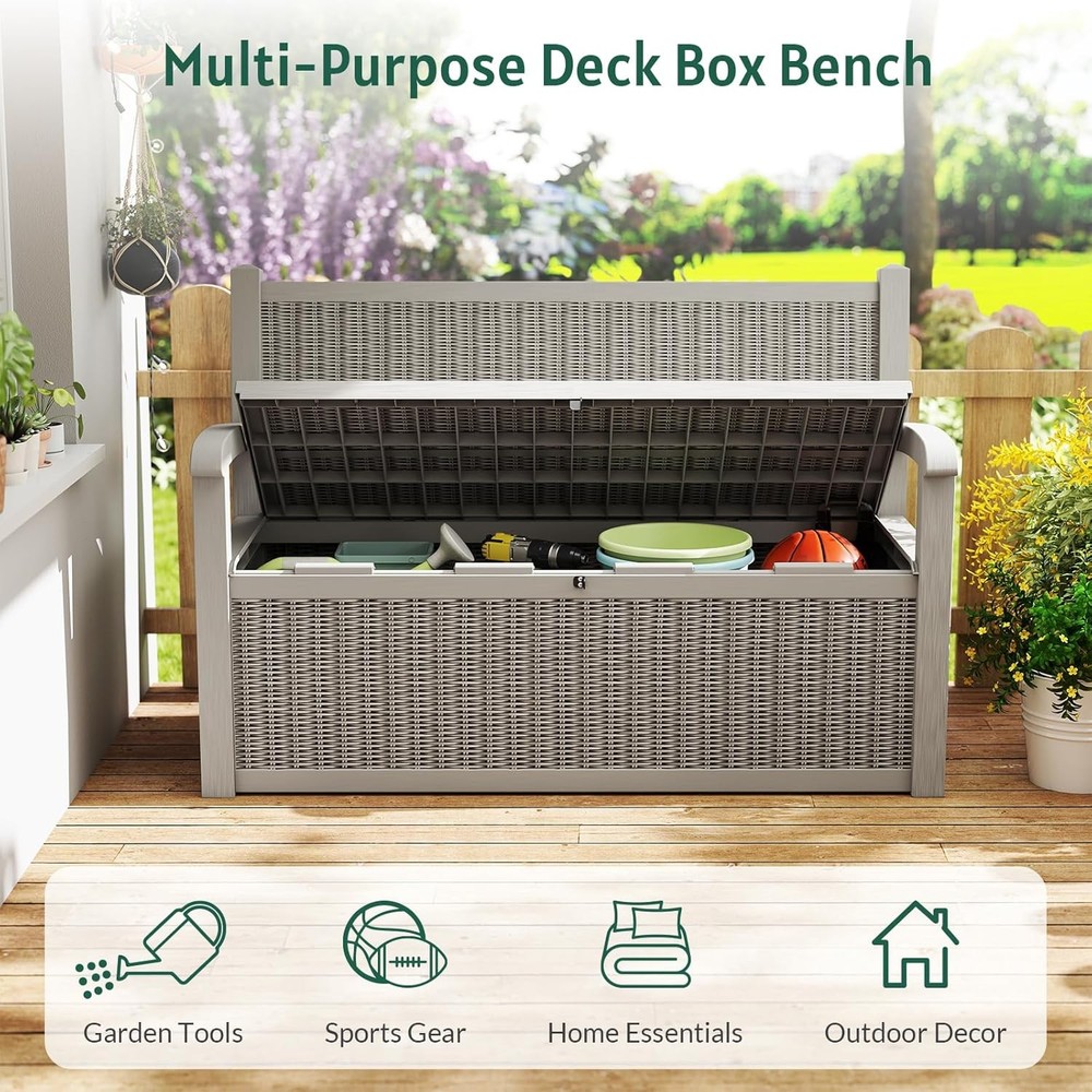 70 Gallon Storage Bench Deck Box,Patio Storage Benches with Armrest Lockable ...
