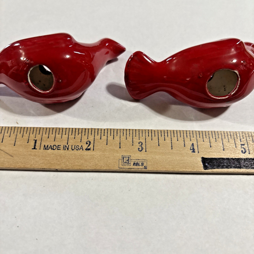 Vintage Macrame Beads, 2 Ceramic Glazed Red Birds, 3"