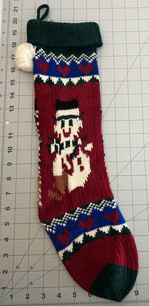 Knitted Snowman Stocking With Pompom 20 Inch