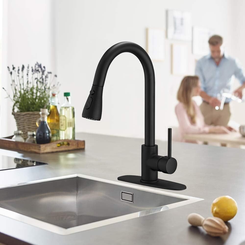 Brass Single Handle Kitchen Faucet with Pull Down Sprayer,Rv High-Arc Kitchen...