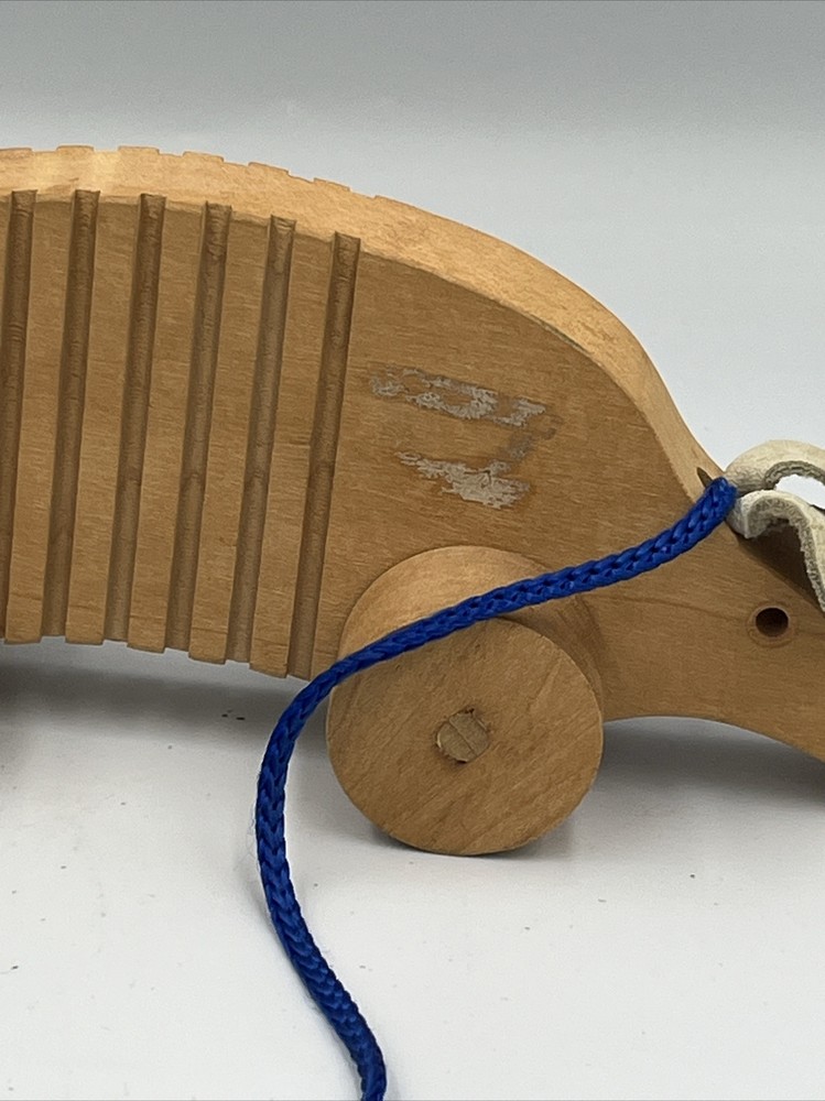 Vintage Wooden Armadillo Pull Toy 10" By Bauddin