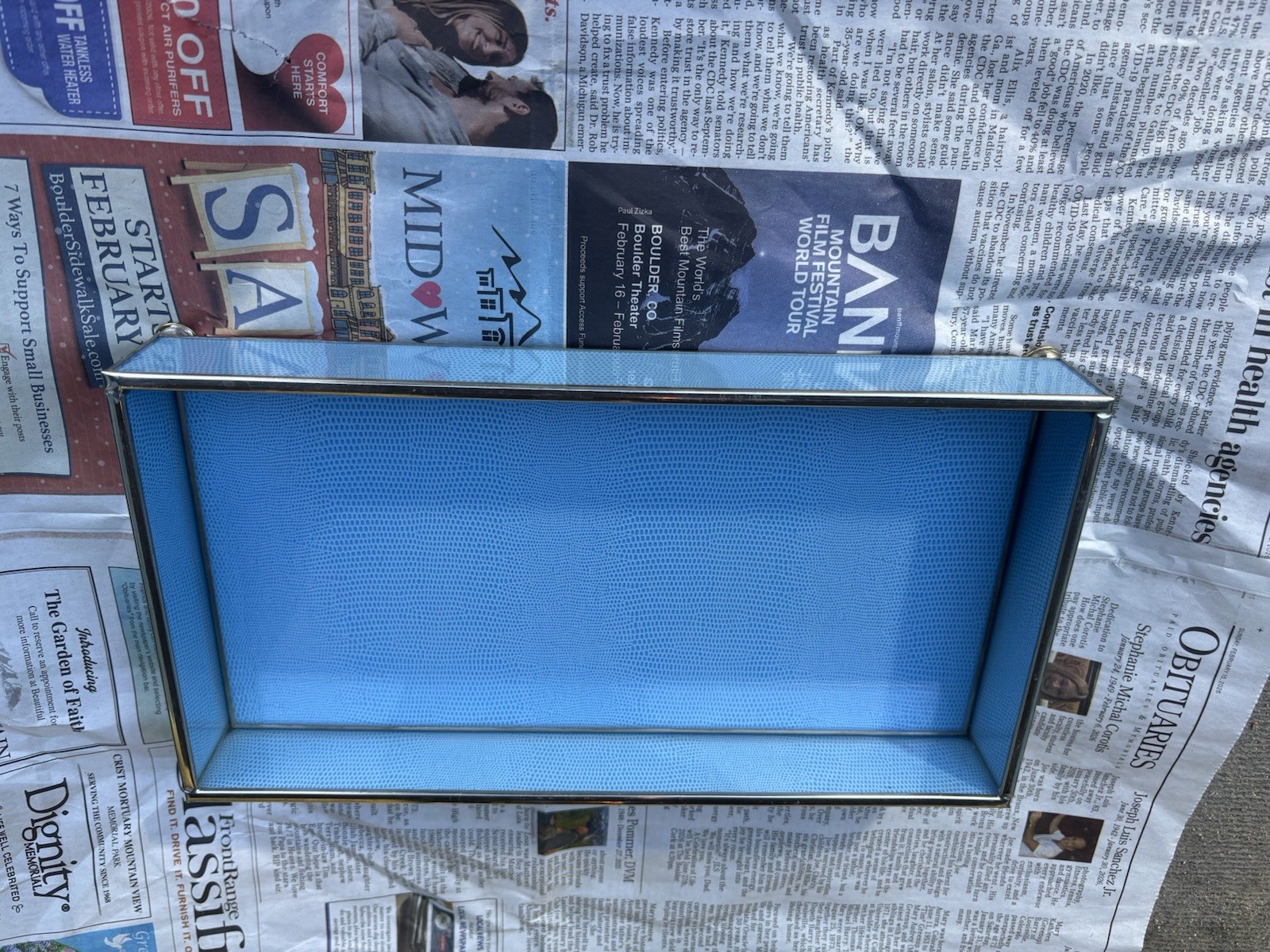 JM Piers Blue Faux Lizard guest towel holder, vanity tray and notepad holder