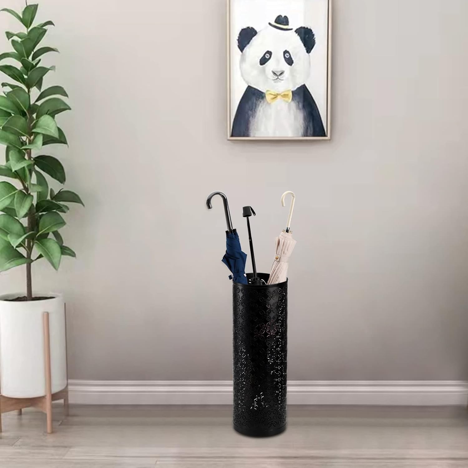 Metal Round Umbrella Stand Rack, Free Standing Umbrella Holder Bin, Canes Wal...