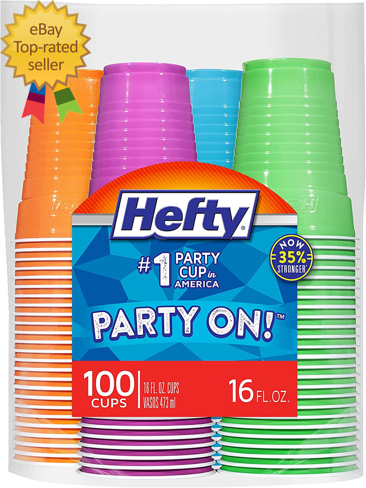 Party on Disposable Plastic Cups  Assorted  16 Ounce 100 Count