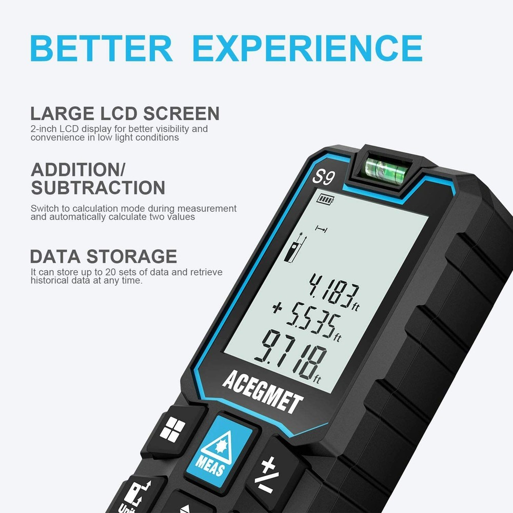 Laser Measuring Tape 229Ft M/In/Ft Backlit LCD with Mute Function