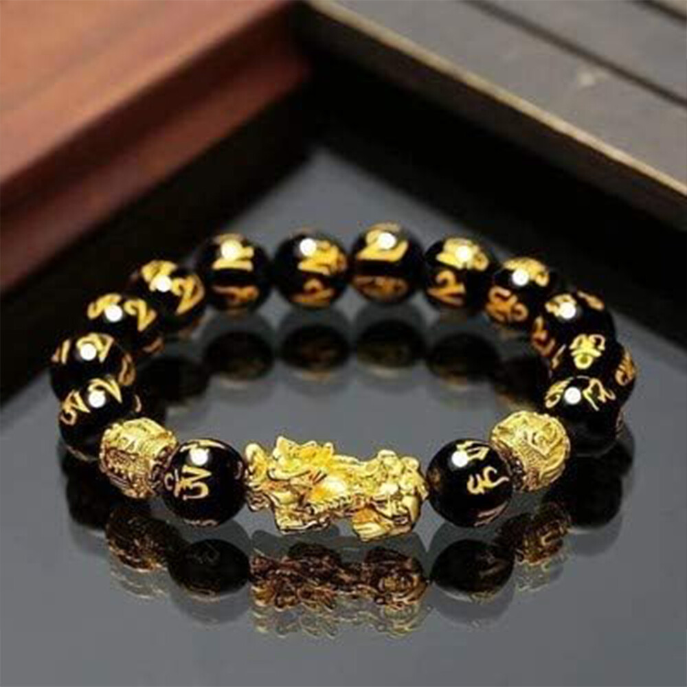 Feng Shui Black Obsidian Beads Pixiu Bracelet Attract Wealth Good Luck Jewelry