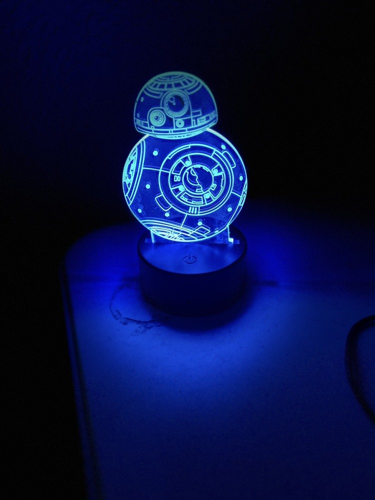 Custom laser engraved 3D Nightlight- Multiple Colors- Remote Control- BB8