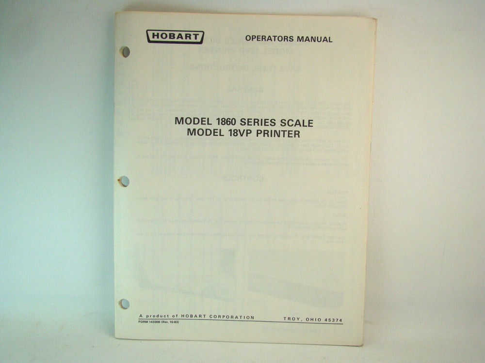 Hobart Model 1860 Series Scale Model 18VP Printer Operators Manual