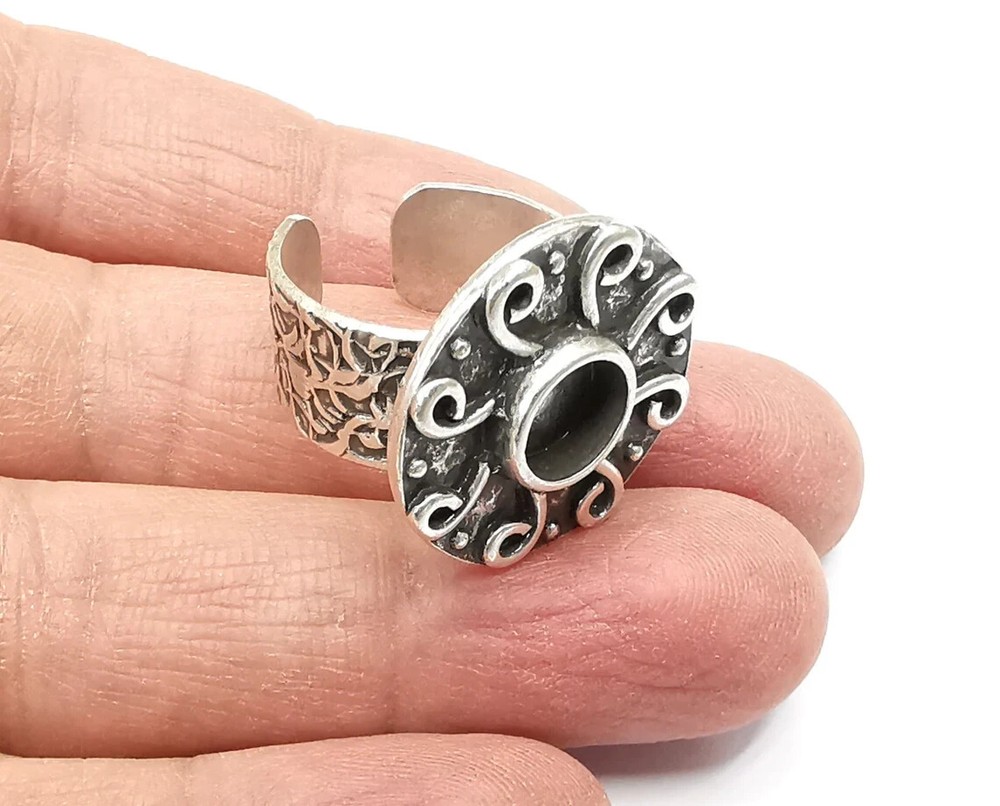 Swirl Ring Blank Setting, Cabochon Mounting, Adjustable Resin Ring Base Bezels