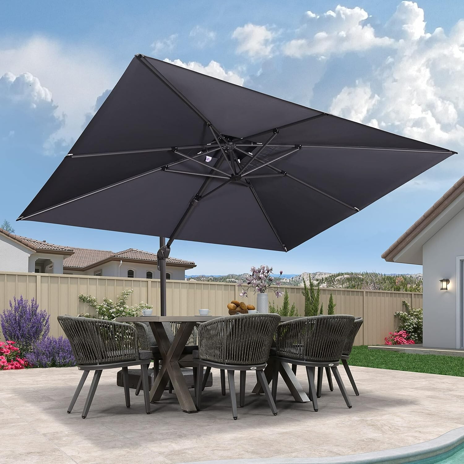 9'x 12' Cantilever Patio Umbrella Outdoor Double Top Large Umbrella with Base