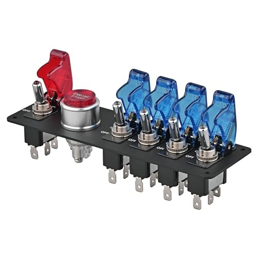 dc12v flip-up Ignition Switch Panel,5 in 1 car Engine Start Push 4 Blue 1 Red