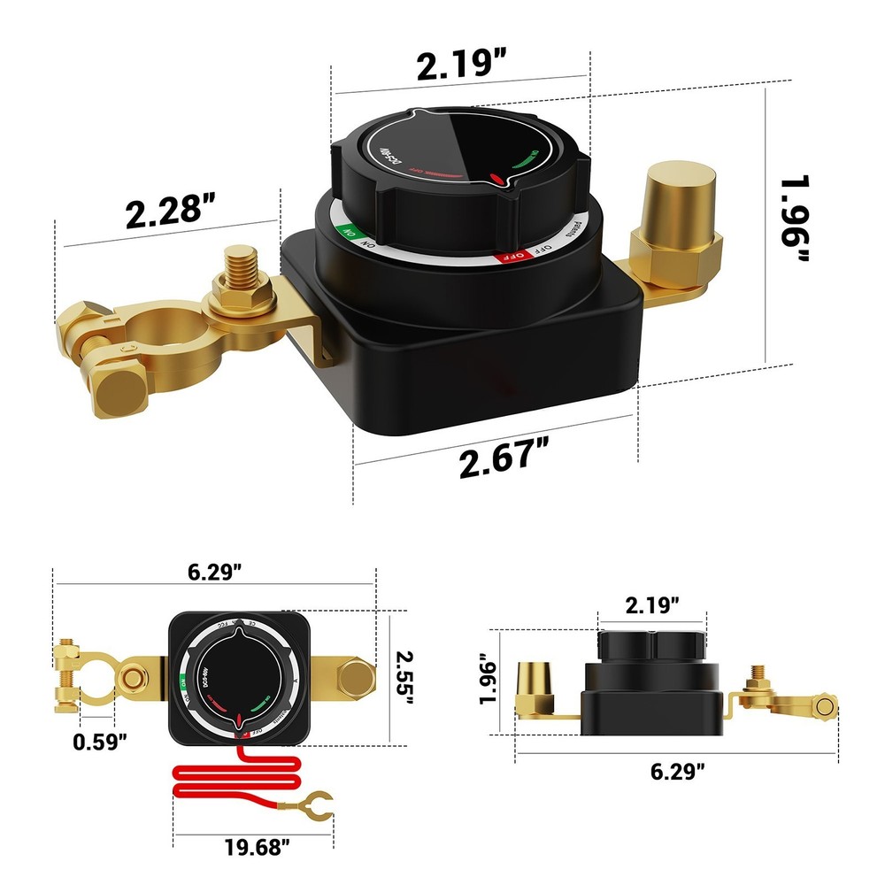 Battery Disconnect Switch, 5V-80V Side Post Battery Switch with Voltage Display