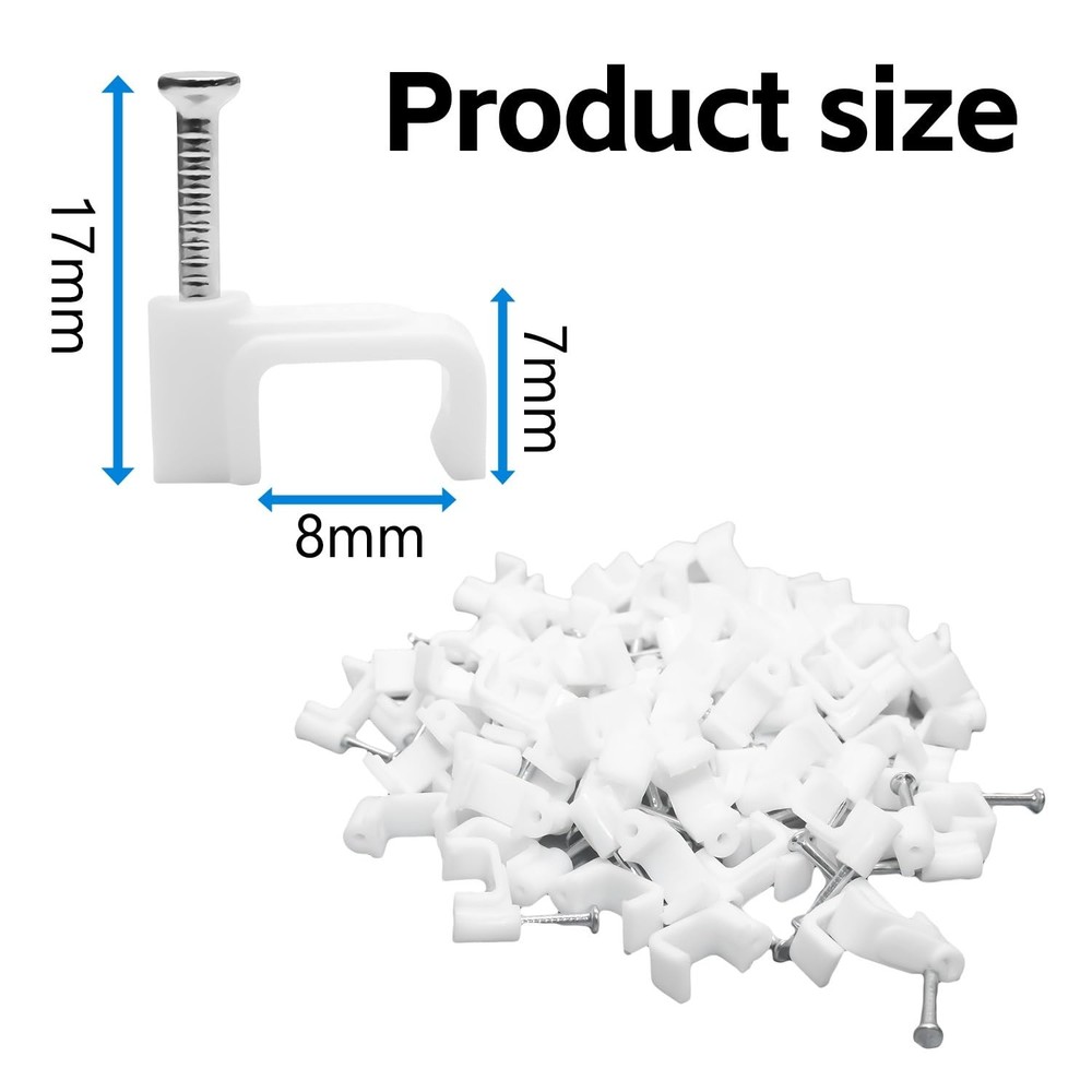 100 Pack Cable Clips, 8 mm White Flat Ethernet Wire 8 millimeters,