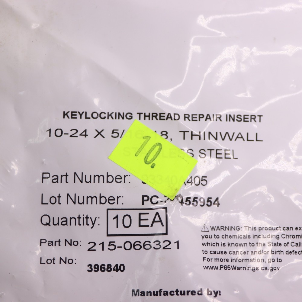 (10-Pk) Acme Thread Locking Insert Thin Wall Keylocking Stainless Steel