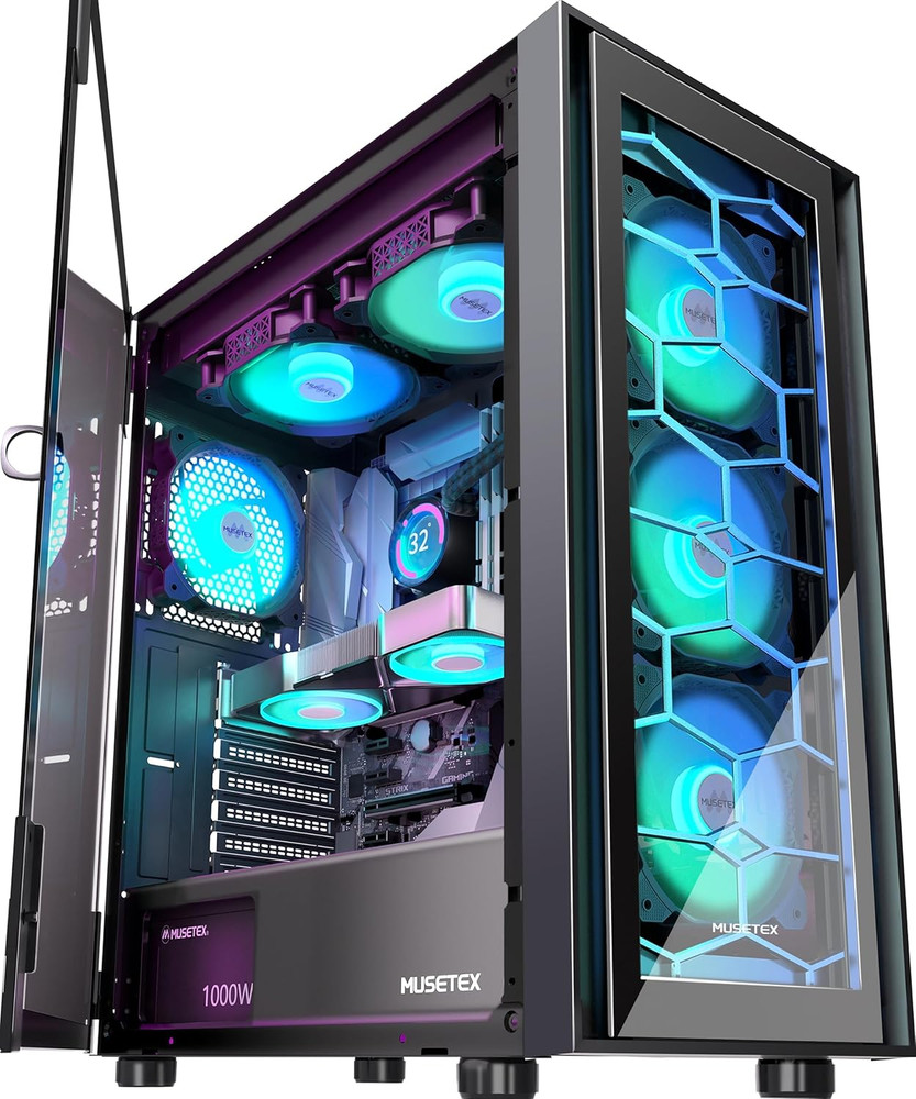 ATX PC Case, 6 PWM ARGB Fans Pre-Installed, Computer Case with Opening Tempered