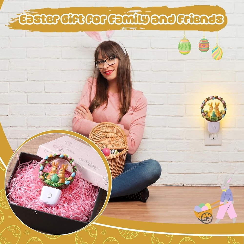 VIHOSE Easter Night Light Easter Bunny Light Decoration Plug into Wall LED Night