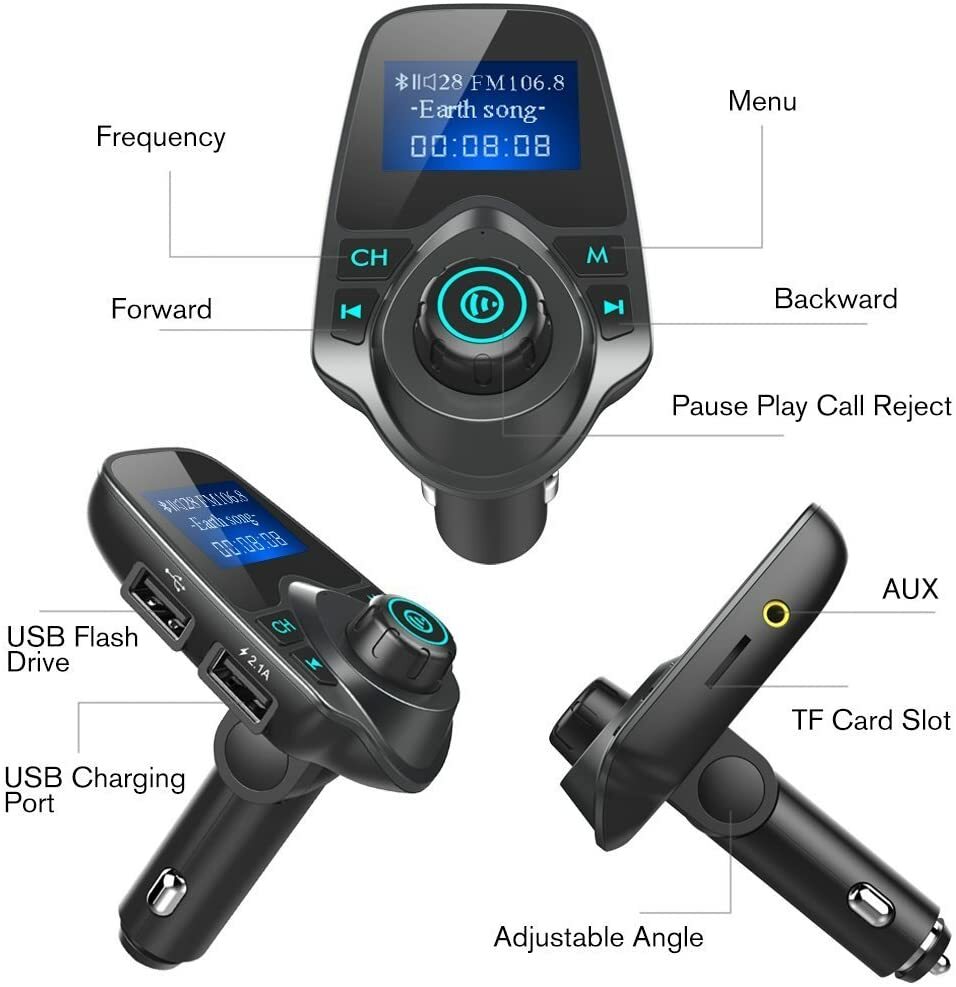 Bluetooth 5.0 Wireless FM Transmitter USB Charger Aux Adapter MP3 Hands-free Car