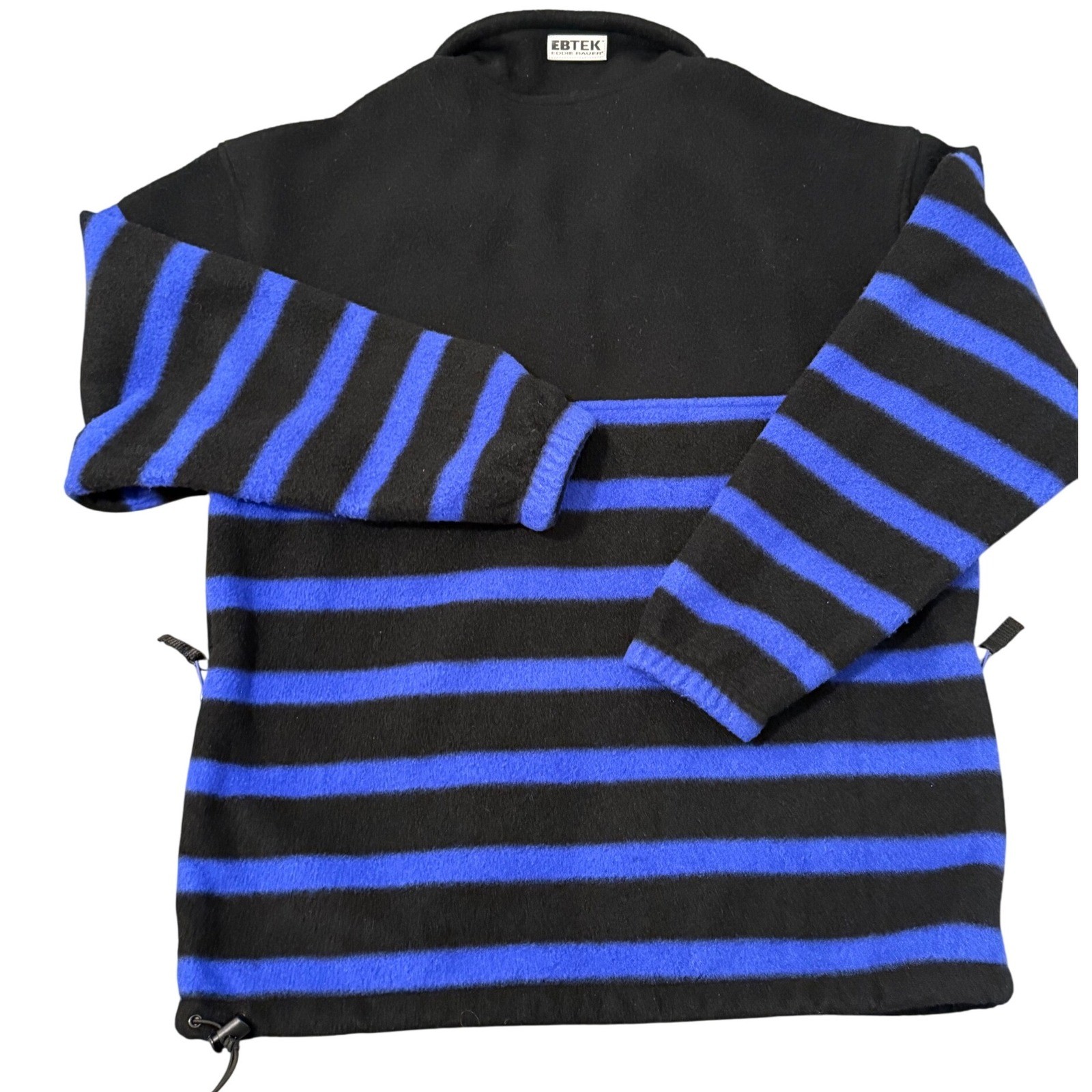 Vintage Eddie Bauer EBTEK Fleece Pullover Jacket Men Medium M Black Blue Stripe