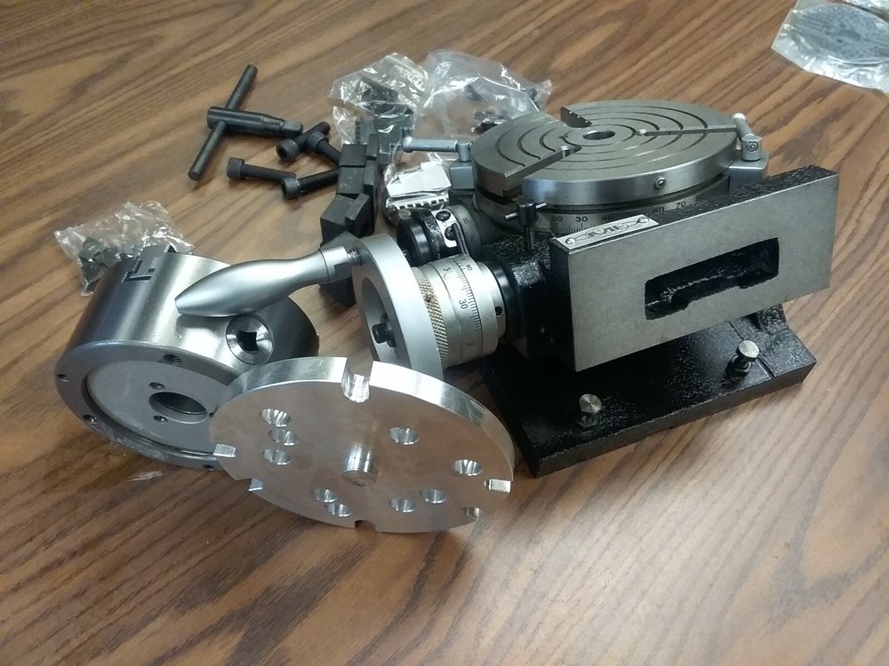 6" TILTING ROTARY TABLE, heavy duty, Centering adapter & 5" chuck #TSK-150-NEW