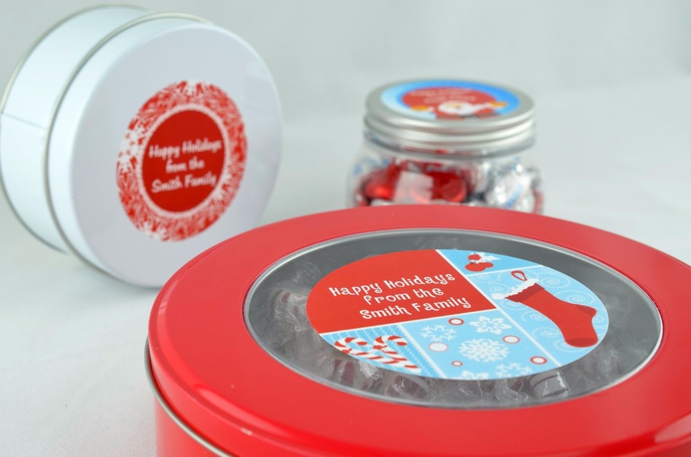Peppermint Candy Personalized Christmas Round Sticker Labels - 7 sizes avaiable