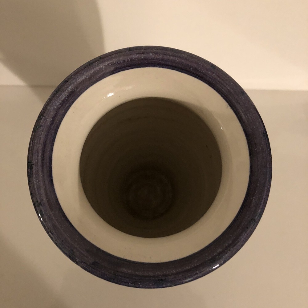 Floral Iris Stonewear Vase. Signed