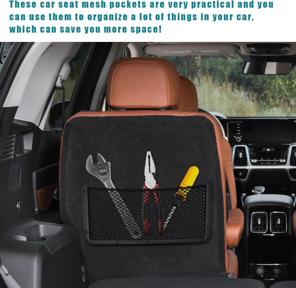 2 PCS Car Storage Net Bag, ABS Plastic Frame Auto Mesh Net Holder with Secure Sc