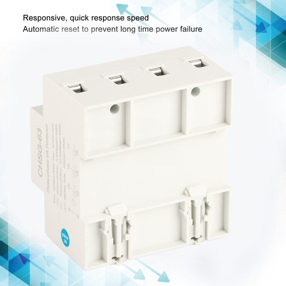 63A 3Phase DIN Rail Voltmeter Ammeter Auto-Overvoltage Overcurrent Protector AC