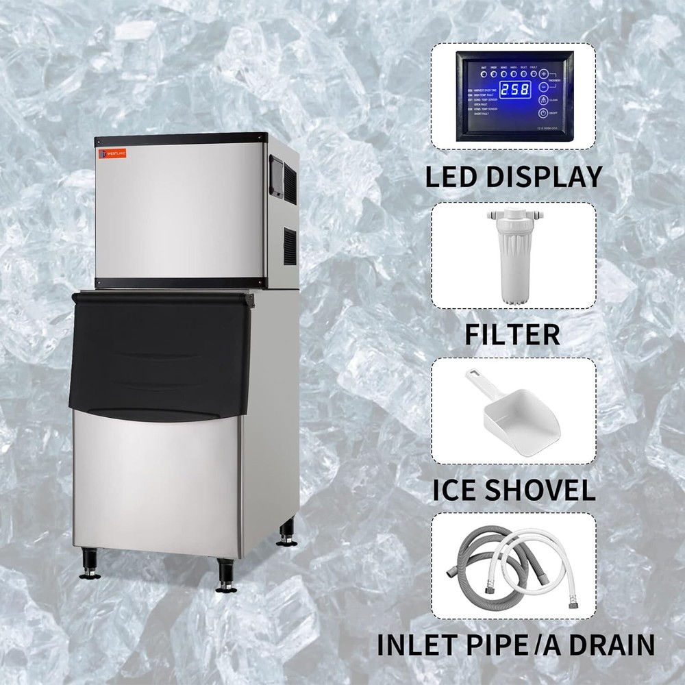 Commercial Ice Maker Machine, 350 lbs Ice Makers with 230lbs Storage, Full Cube