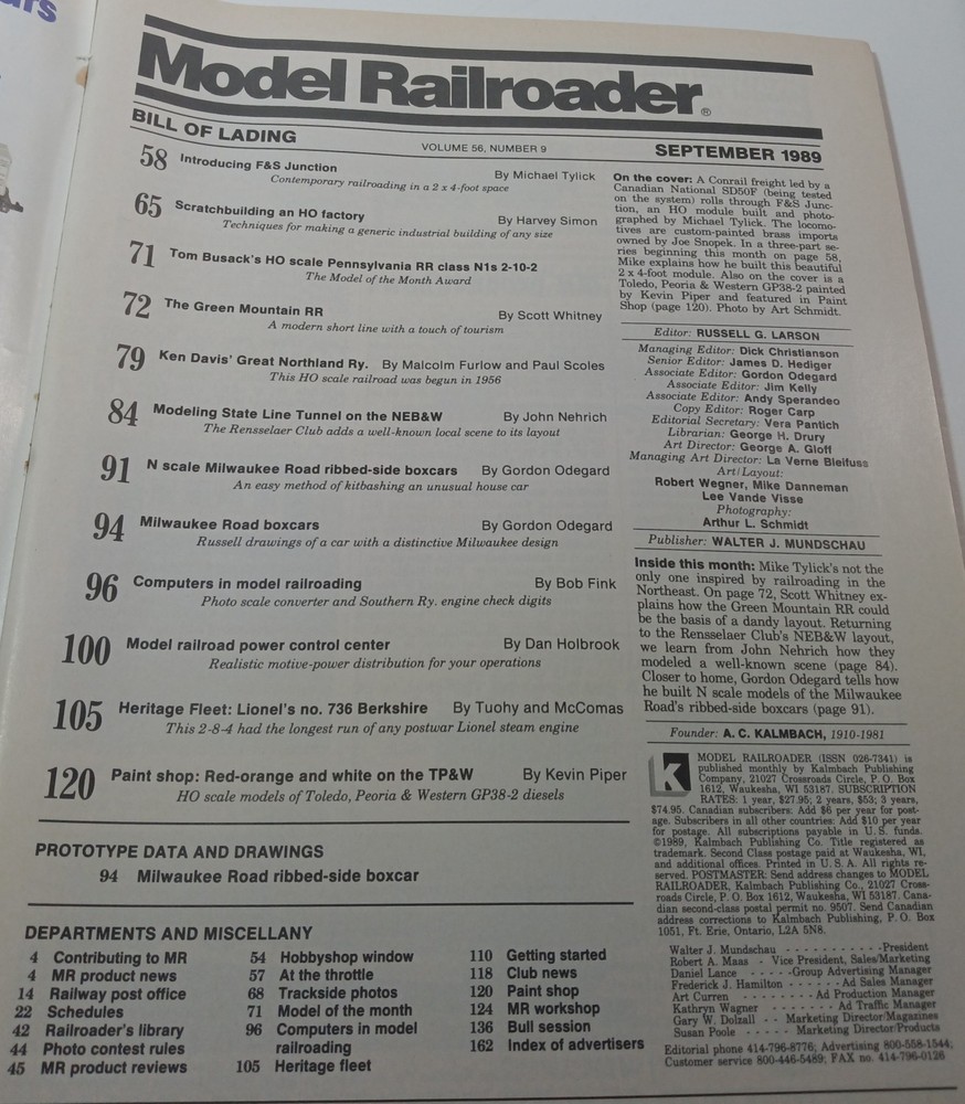 Model Railroader Magazine (September, 1989)