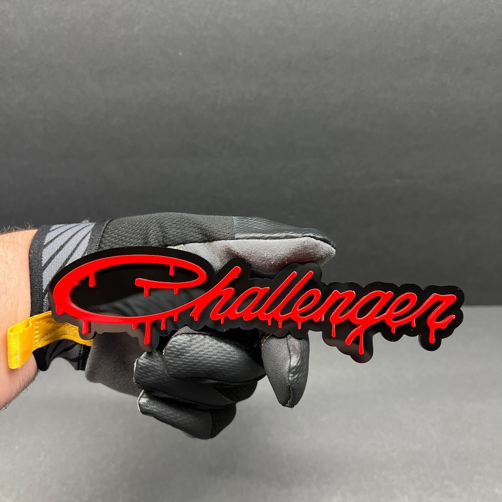Custom RED Drip Text "Challenger" 3D Emblem–Multicolor Acrylic Badge 1PC