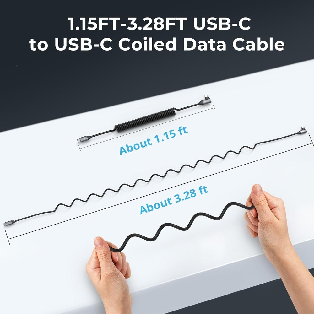 SMALLRIG USB C to C Coiled Data Cable (Straight Angled), 1.15FT-3.28FT