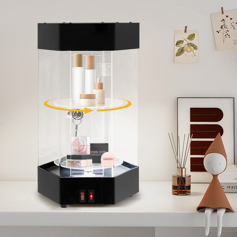 Electric Rotating Clear Display Case Hexagonal Display Case W/ 2 LED Lighting US