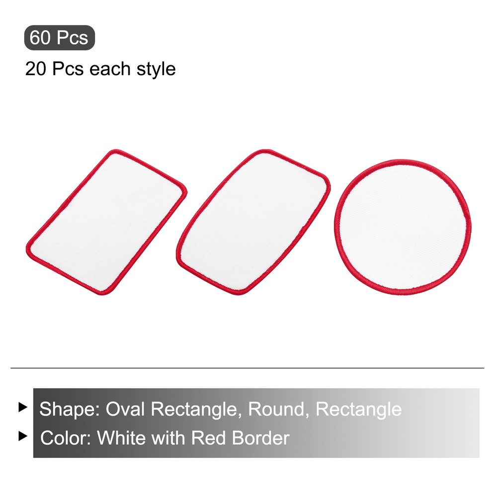 60pcs Sublimation Patch Blank 3 Shape White with Red Border