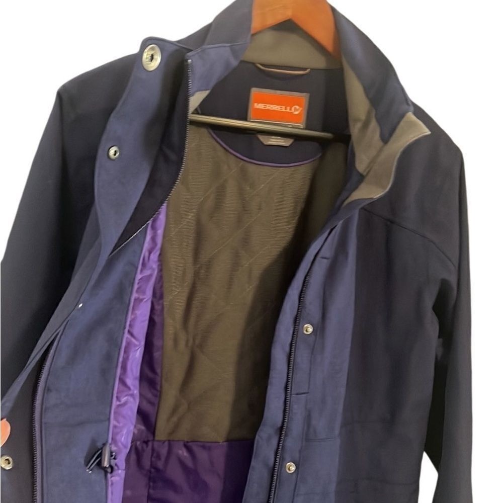 Merrell Opti-shell Navy Blue Front Pockets Snap Zip Closure Coat Size Large
